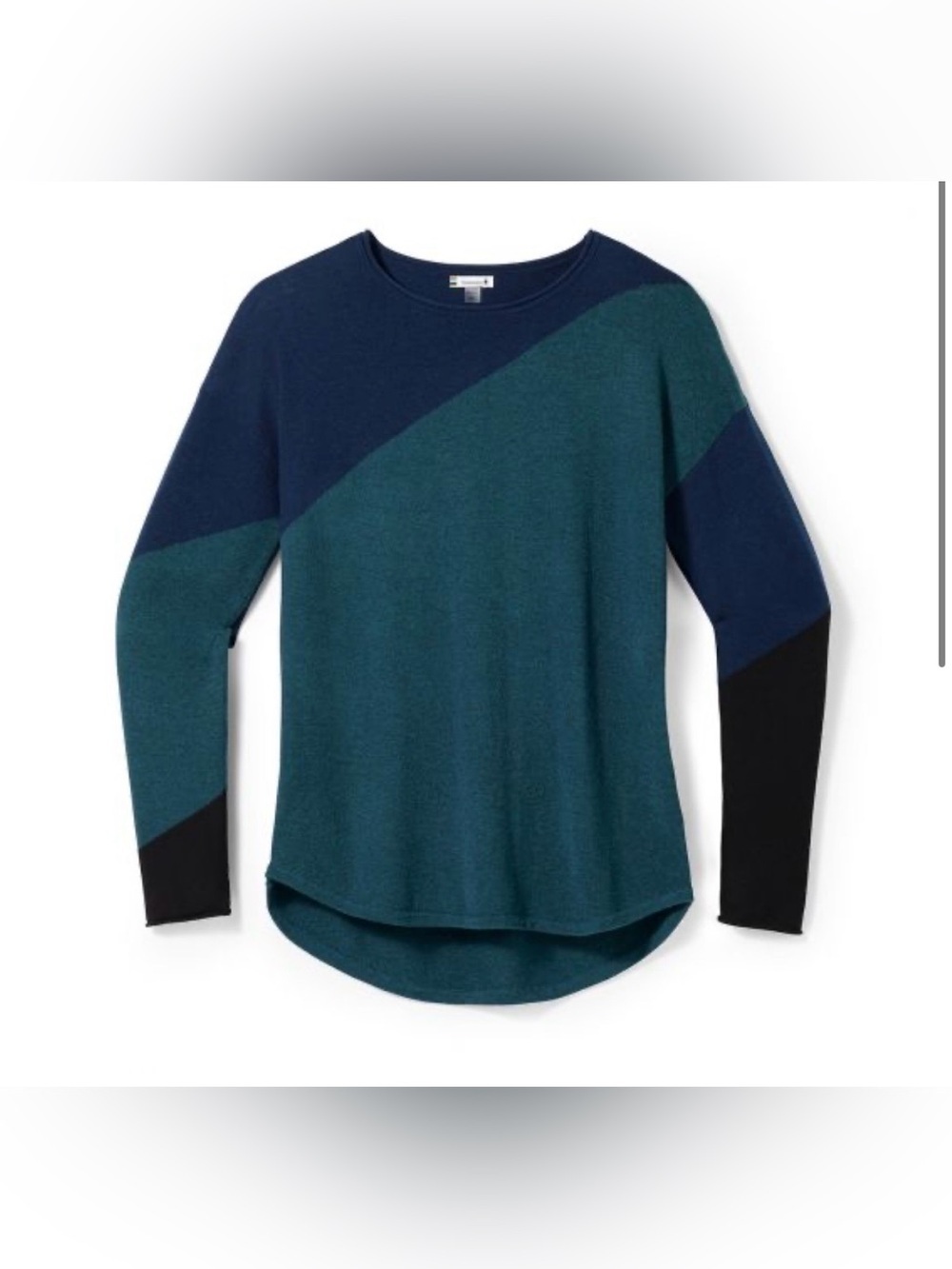 Smartwool Shadow Pine Colorblock Sweater Wool Blend Green Navy Outdoor Travel L